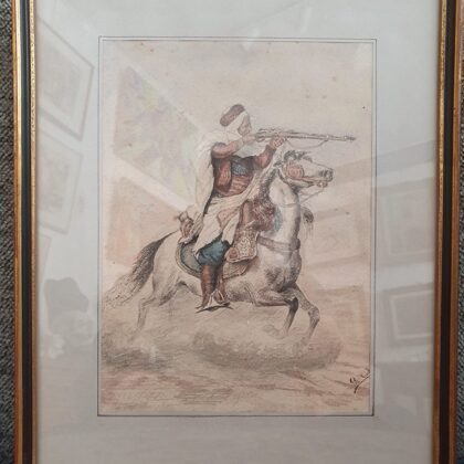 Fantasia orientaliste/Aquarelle sur fusain/craie signée A. Cabanon (1896) 20X30 VENDU