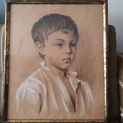 Portrait d'enfant crayon
gras et rehauts de craie blanche 19e signé Mascha Wagner VENDU