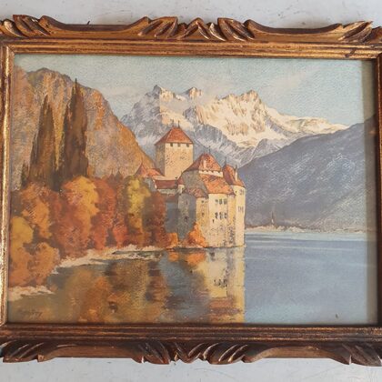Château en suisse Pastel et aquarelle, signé  Hugo FREY 1878-1939 28x21  VENDU