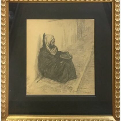 Dessin au fusain signé en bas à droite Émile BEAUME 1928 Rabat 20x22 cm à vue 35x37 cm 