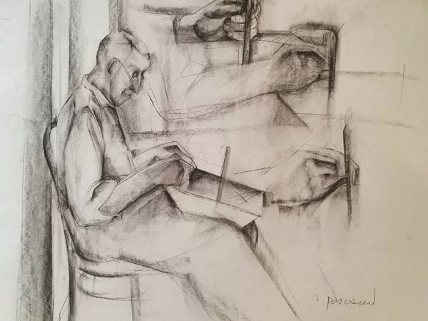 Craie econté " Le père" "encadré "(1968) 60X50 cm à vue 78X68 cm de Raymonde Pascaud