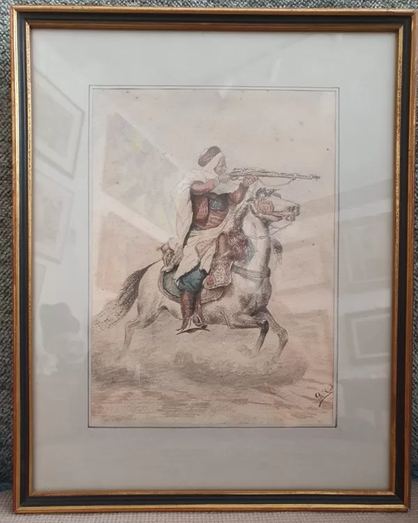 Fantasia orientaliste/Aquarelle sur fusain/craie signée A. Cabanon (1896) 20X30 VENDU