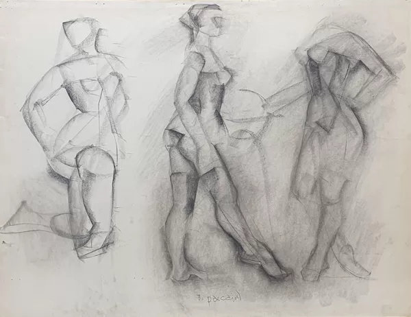 3 danseuses 65x50 craie années 60 Raymonde Pascaud