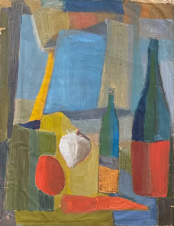 Nature morte aux bouteilles Huile (34x44) signée Raymonde Pascaud