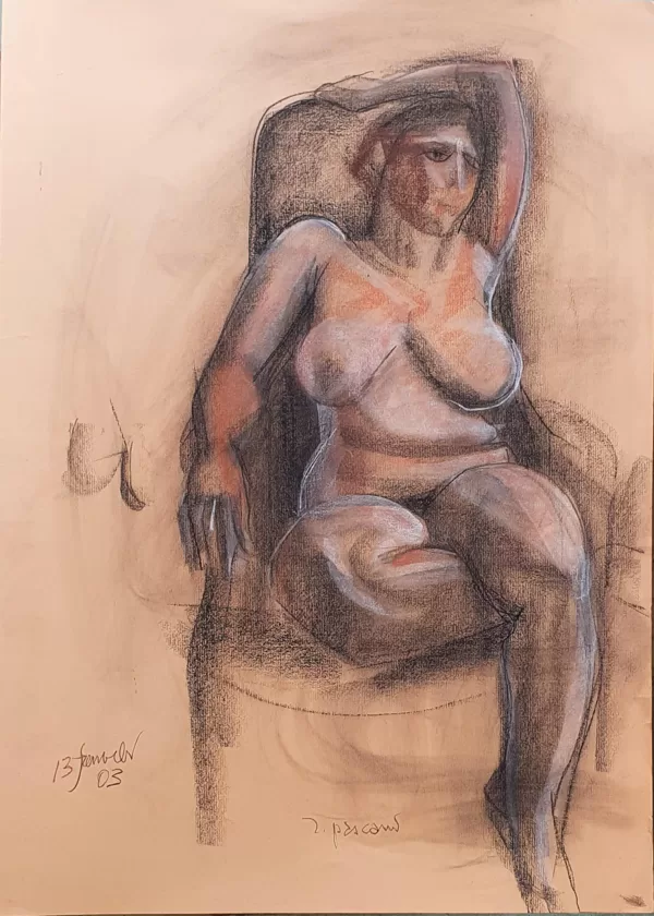 Nu féminin au fauteuil 50x70 craie 2003 Raymonde Pascaud