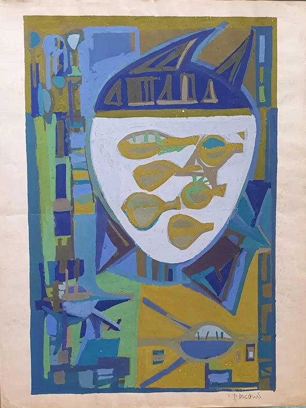 Totem huile sur papier 40x59 Raymonde Pascaud