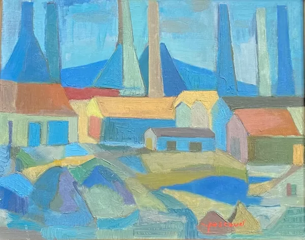 Usines de Mulhouse années 60 huile sur toile 40x32 Raymonde Pascaud VENDU