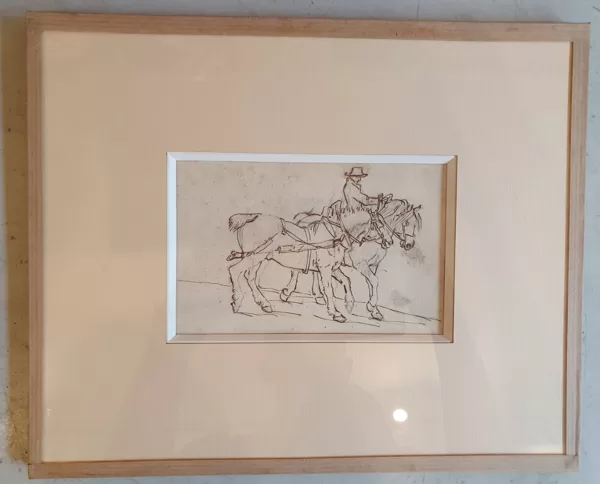 Dessin à l'encre 19e encadré tel un fixé sous verre VENDU